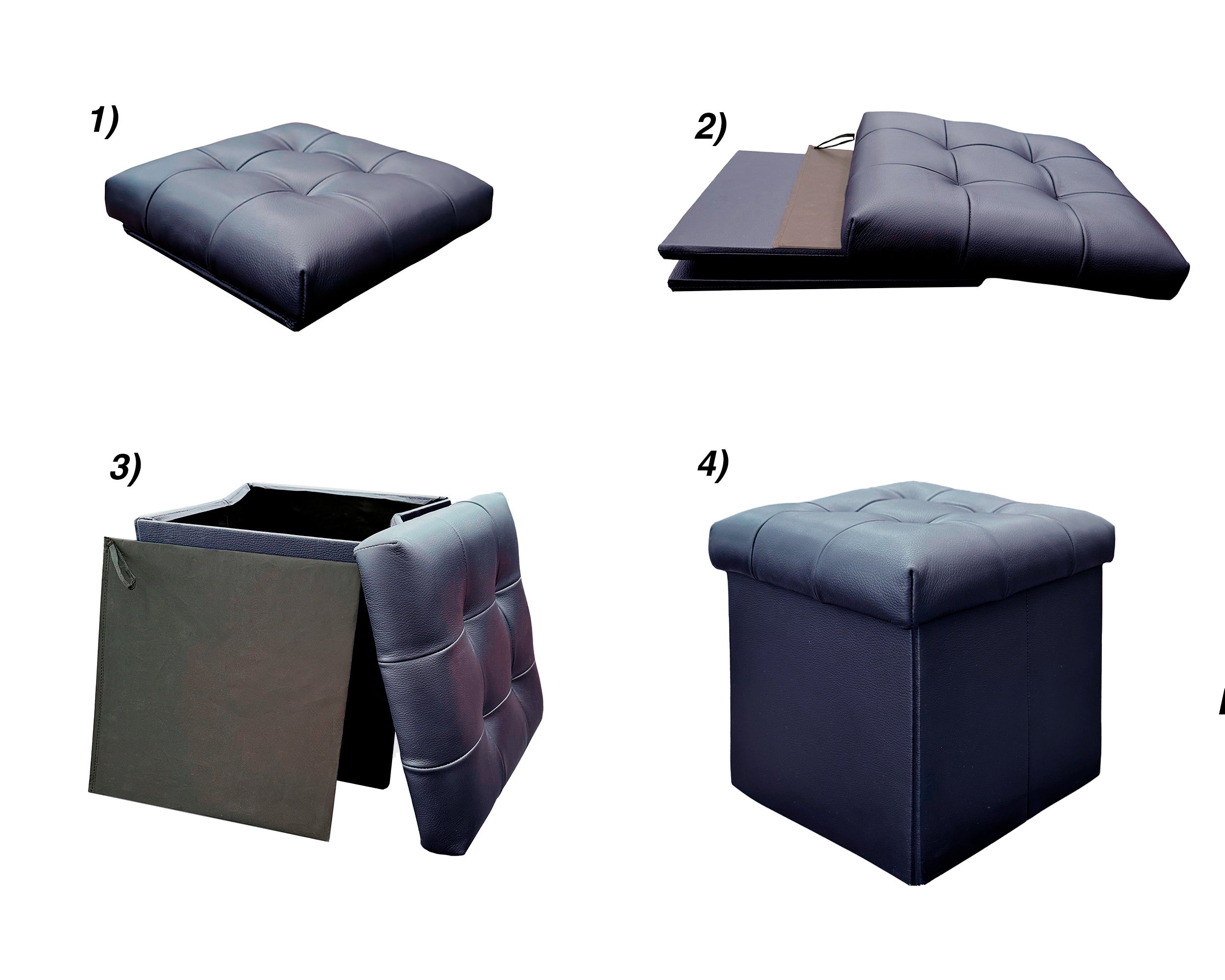 Taburete Plegable, ottoman, banco de piel genuina con almacenamiento 40 x 40cm