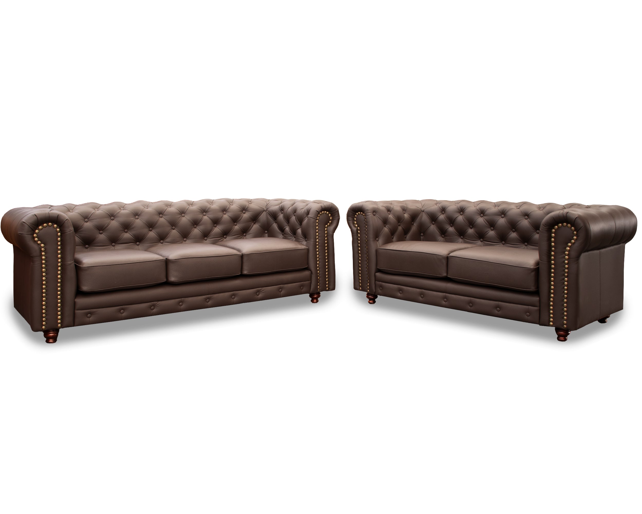 Sala de Piel Genuina Sofá y Love Seat, Mod. Chesterfield, dos piezas, 5 plazas.
