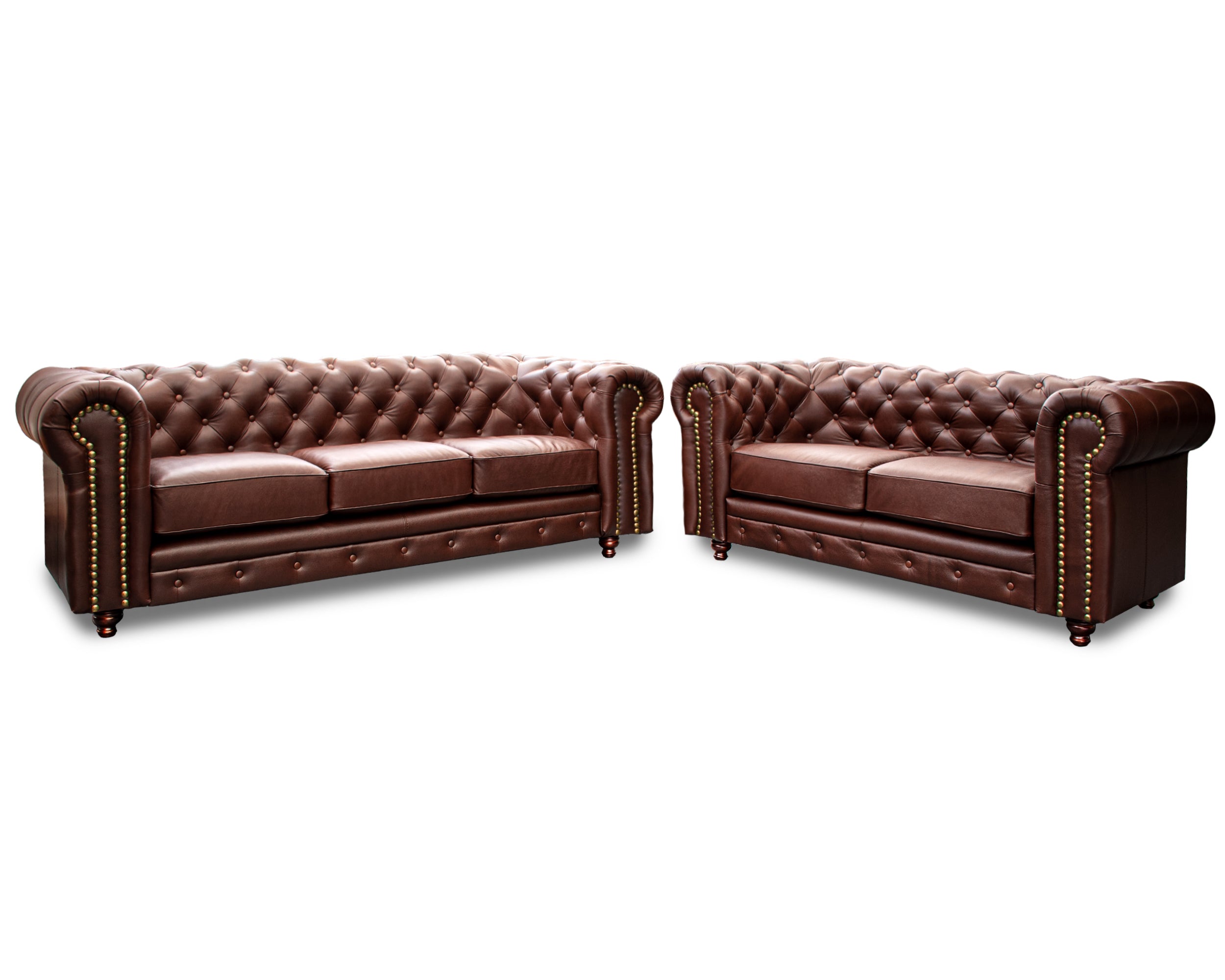 Sala de Piel Genuina Sofá y Love Seat, Mod. Chesterfield, dos piezas, 5 plazas.