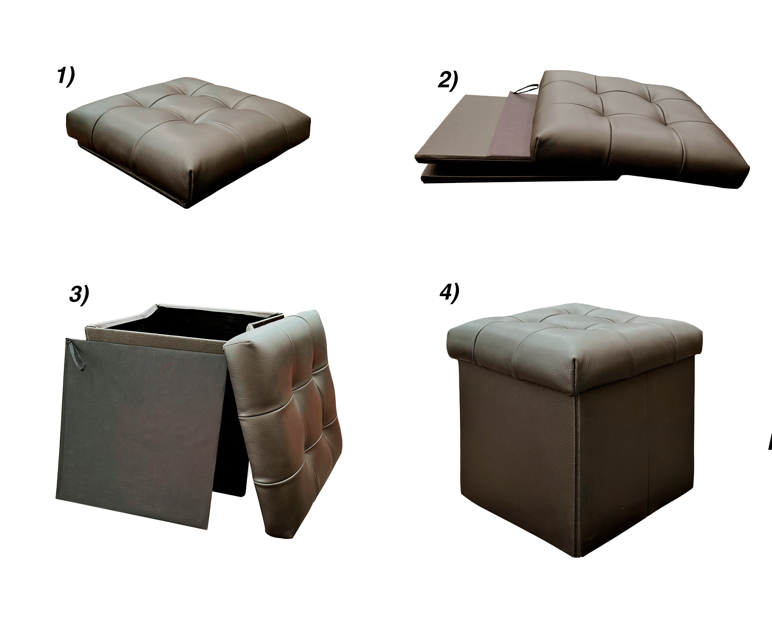 Taburete Plegable, ottoman, banco de piel genuina con almacenamiento 40 x 40cm