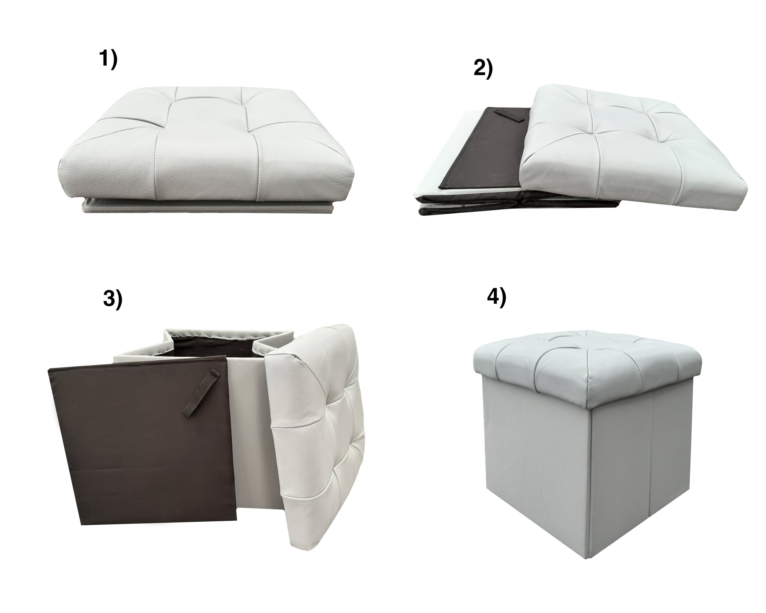 Taburete Plegable, ottoman, banco de piel genuina con almacenamiento 40 x 40cm