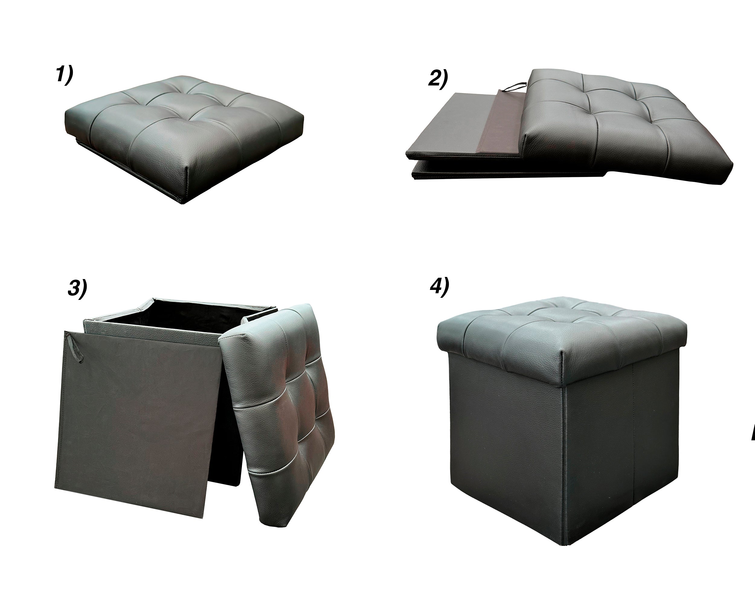 Taburete Plegable, ottoman, banco de piel genuina con almacenamiento 40 x 40cm