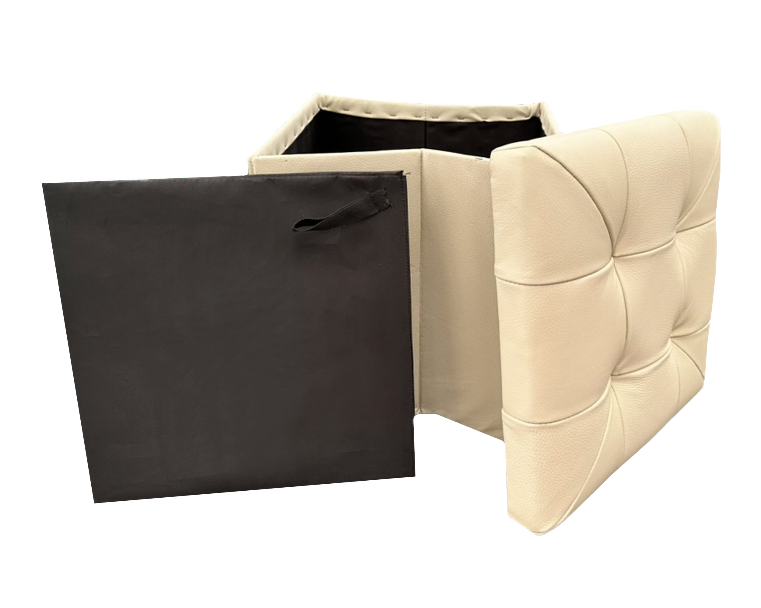 Taburete Plegable, ottoman, banco de piel genuina con almacenamiento 40 x 40cm