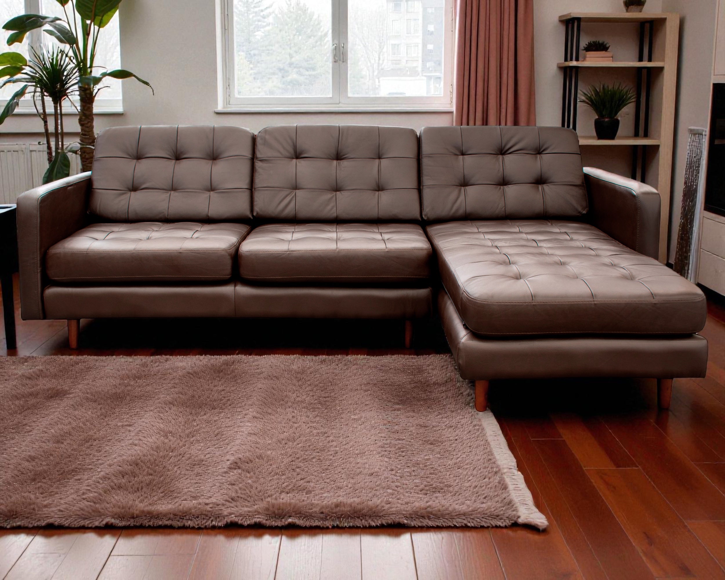 Sala esquinera de Piel Genuina Derecha e Izquierda piezas únicas, Mod. Noruega color Chocolate