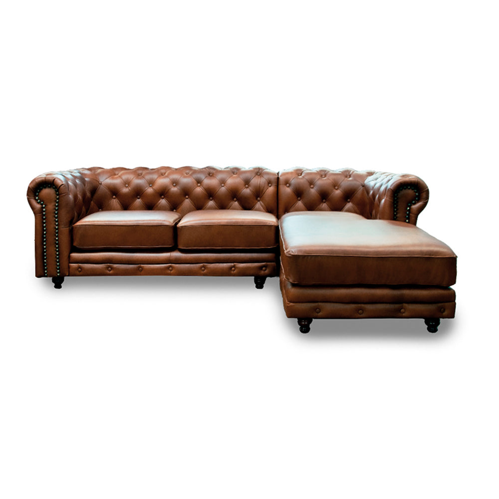 Sala Esquinera de Piel Genuina 100% Lado Derecho Mod. Chesterfield, 4 plazas