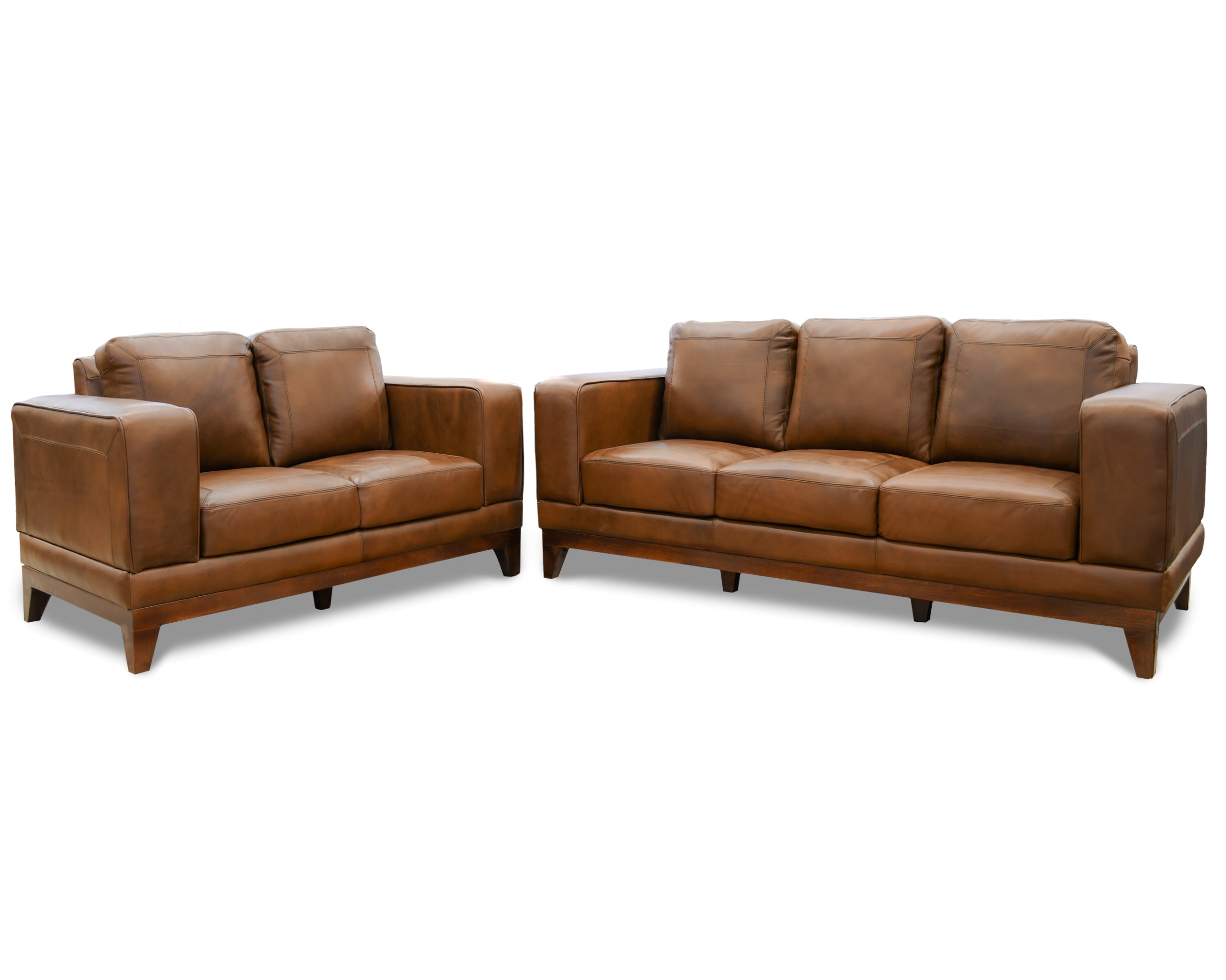 Sala de Piel Genuina 100%, Sofá y Love Seat, Mod. Castella, dos piezas, 5 plazas.