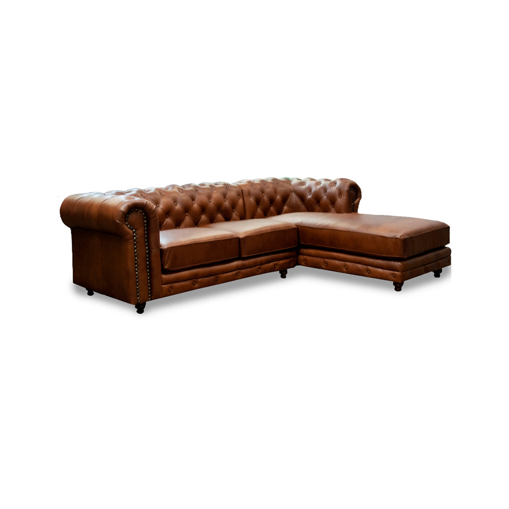 Sala Esquinera de Piel Genuina 100% Lado Derecho Mod. Chesterfield, 4 plazas