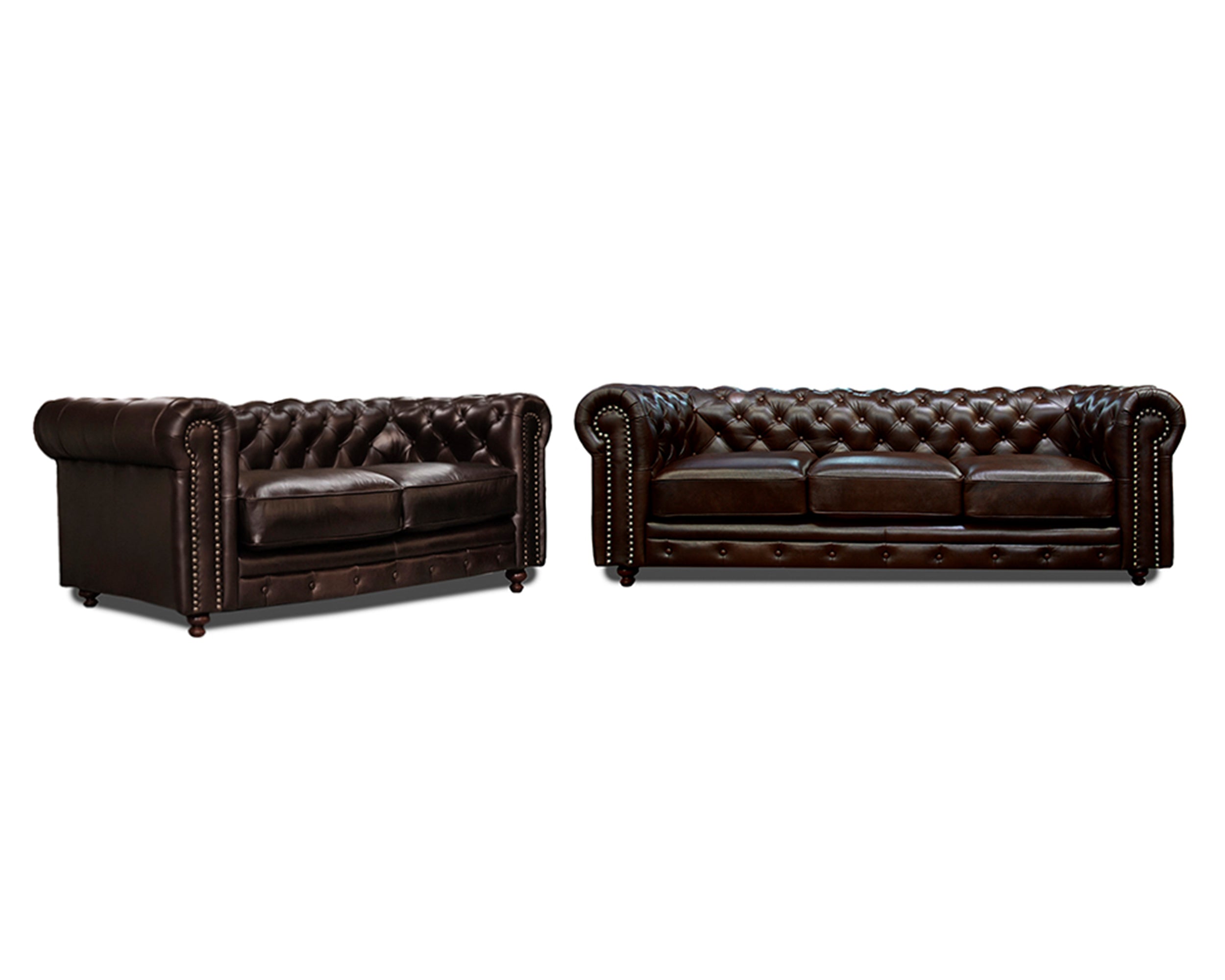 Sala de Piel Genuina 100% Sofá y Love Seat, Mod. Chesterfield, dos piezas, 5 plazas.