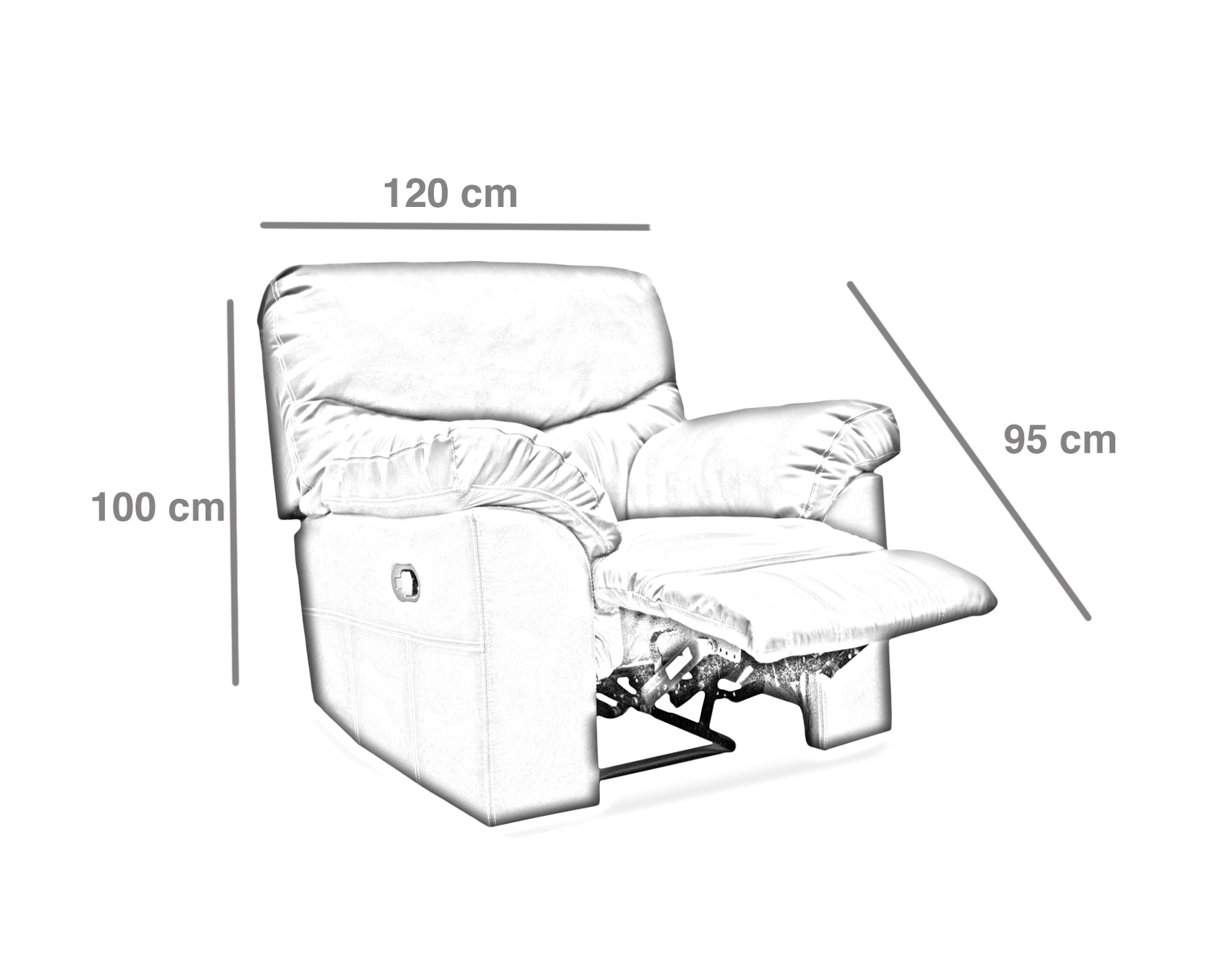 Sillón Individual Reclinable de Piel Genuina Mod. Houston 3 posiciones, acción mecánica.