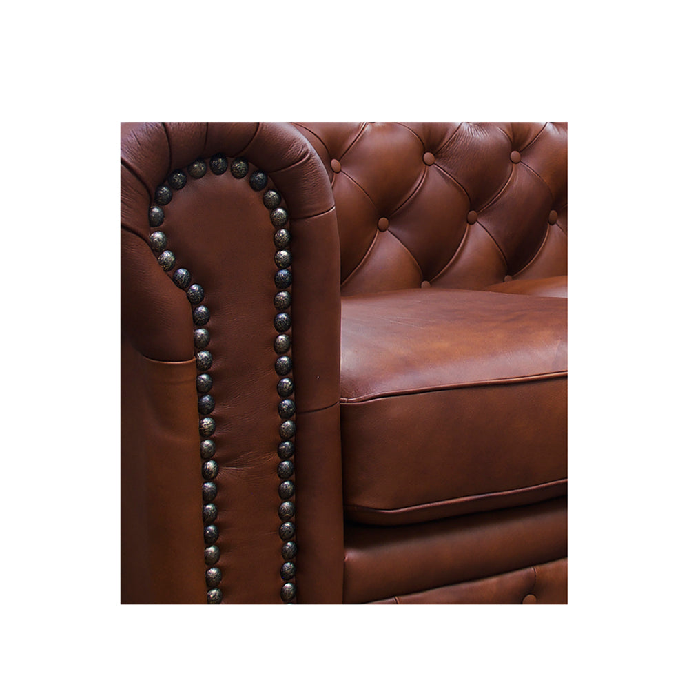 Sala Esquinera de Piel Genuina 100% Lado Derecho Mod. Chesterfield, 4 plazas