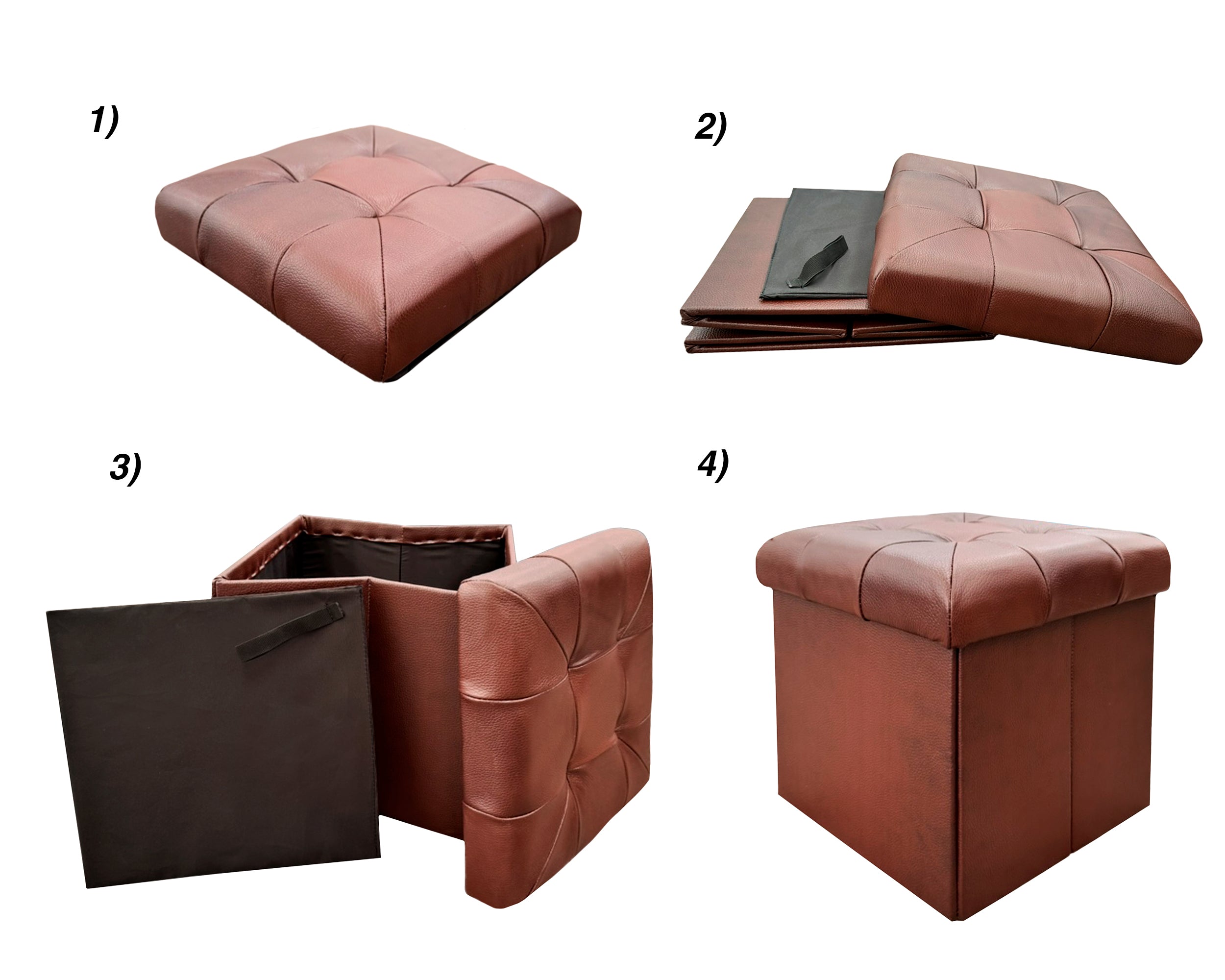Taburete Plegable, ottoman, banco de piel genuina con almacenamiento 40 x 40cm