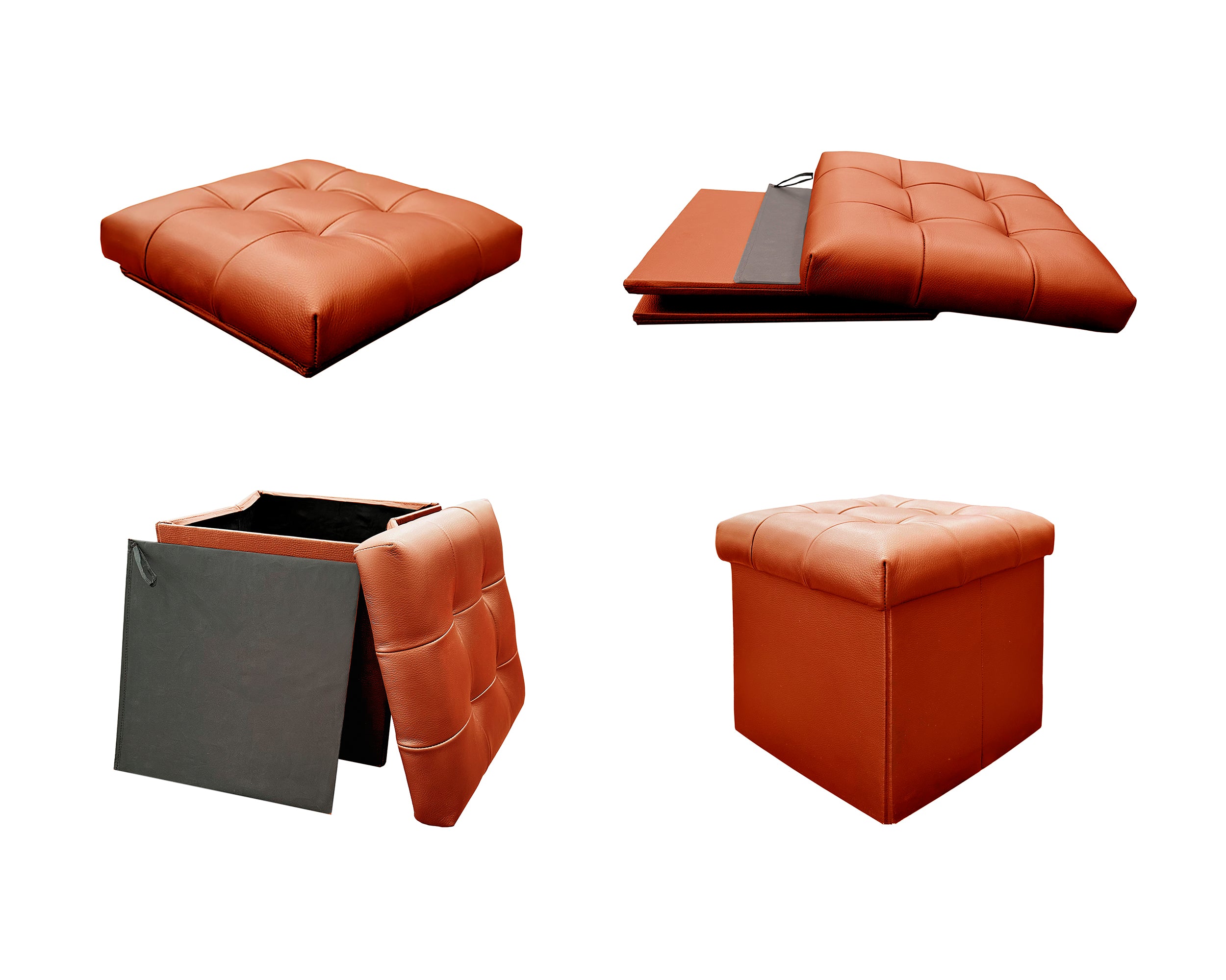 Taburete Plegable, ottoman, banco de piel genuina con almacenamiento 40 x 40cm
