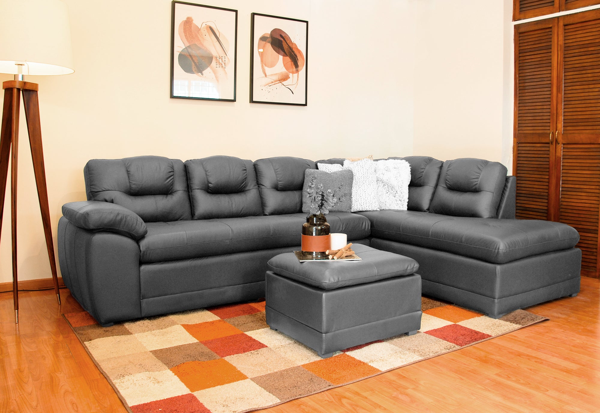 Sala Esquinera de Piel Genuina Lado Derecho Mod. Verona, 5 plazas
