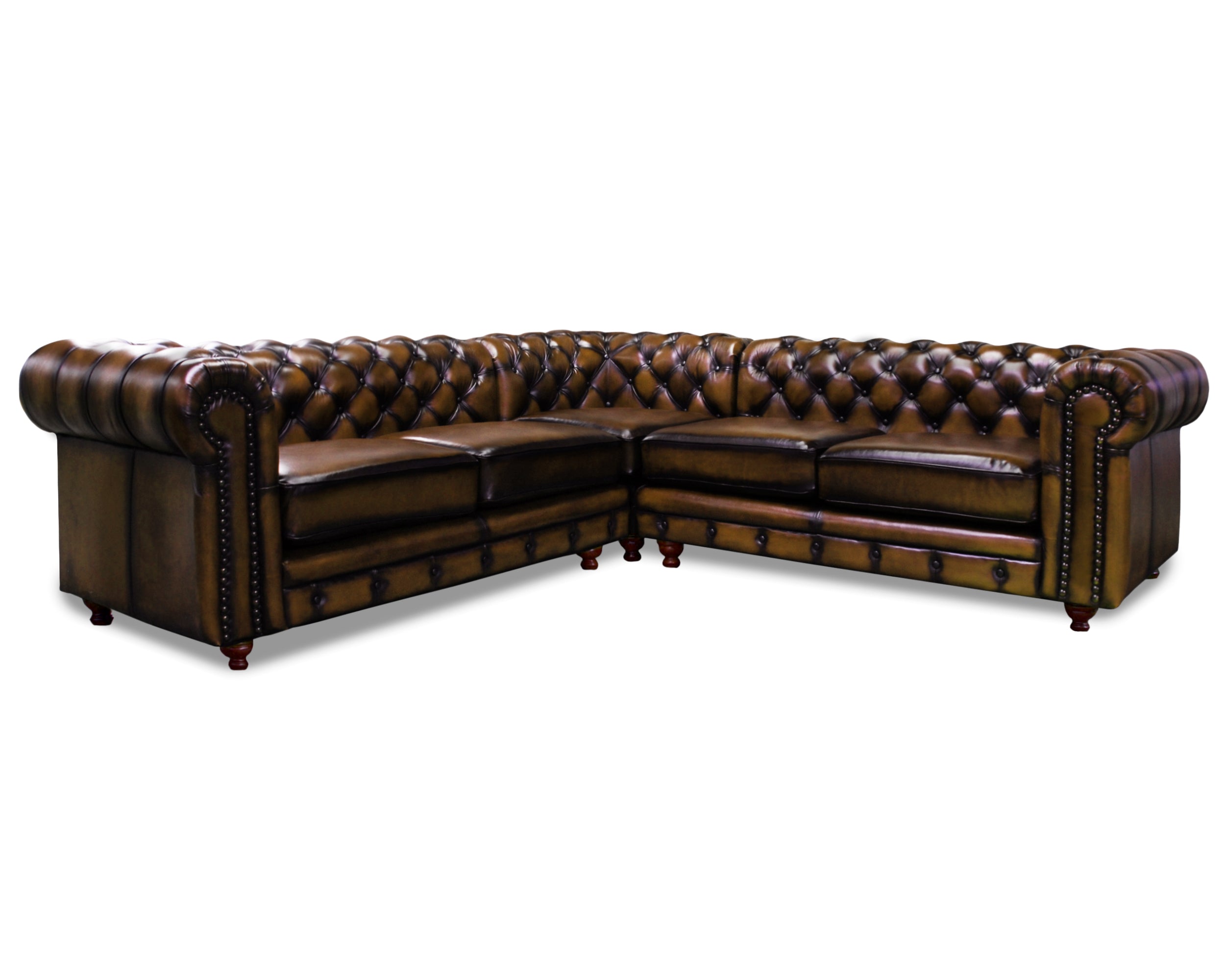 Sala Esquinera de Piel Genuina 100% Grande Mod. Chesterfield, 5 plazas