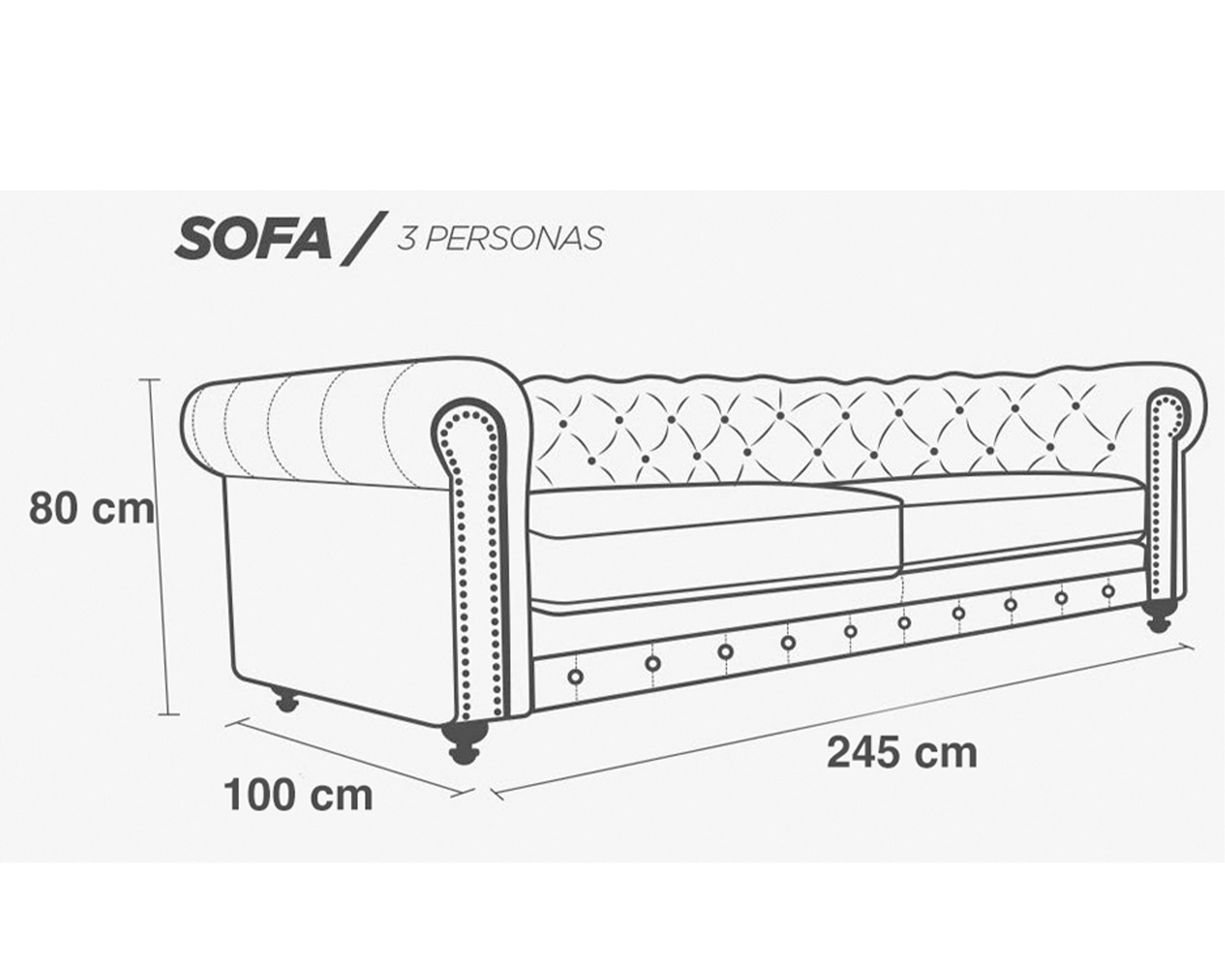 Sofá de Piel Genuina 100%, Mod. Chesterfield, 3 Plazas.