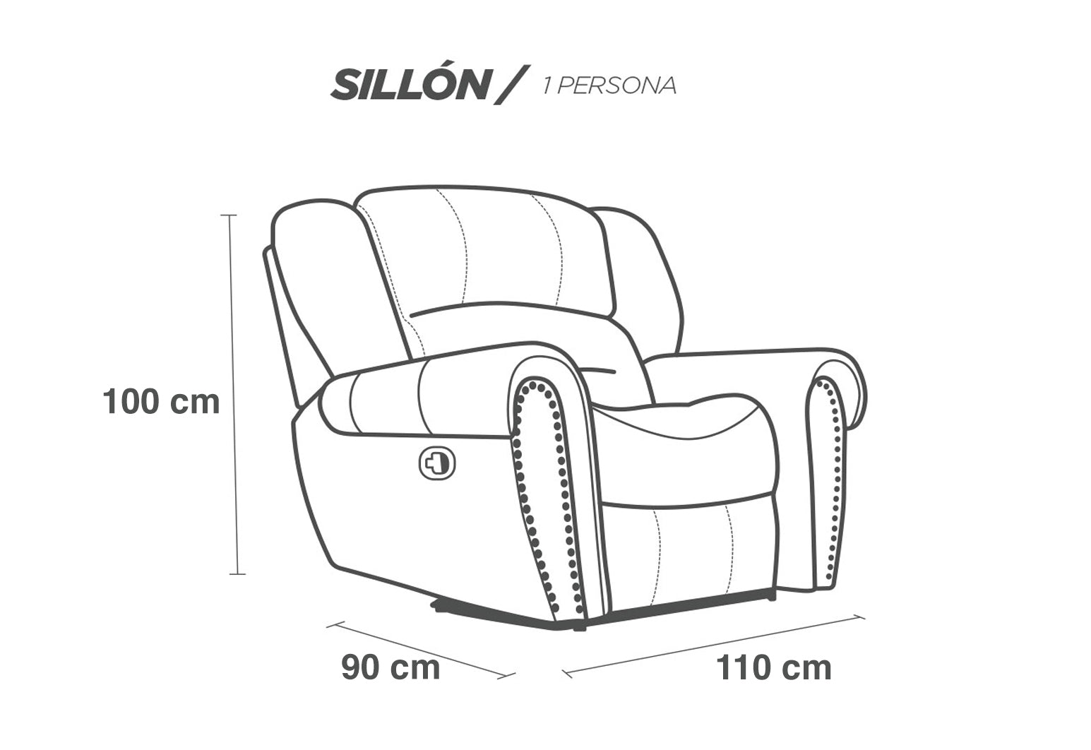 Sillón Individual Reclinable de Piel Genuina Mod. Magnus 3 posiciones, acción mecánica.