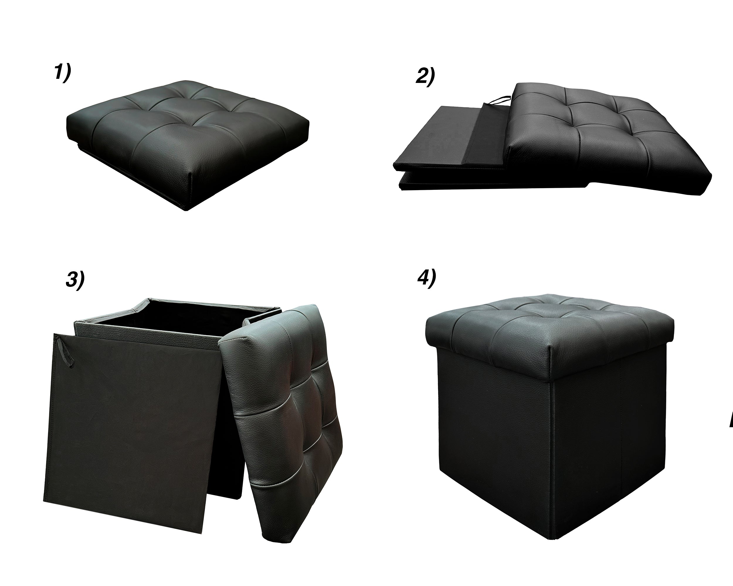 Taburete Plegable, ottoman, banco de piel genuina con almacenamiento 40 x 40cm