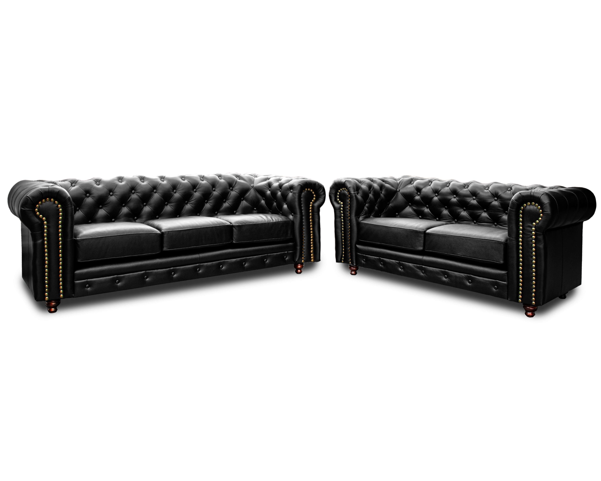 Sala de Piel Genuina Sofá y Love Seat, Mod. Chesterfield, dos piezas, 5 plazas.