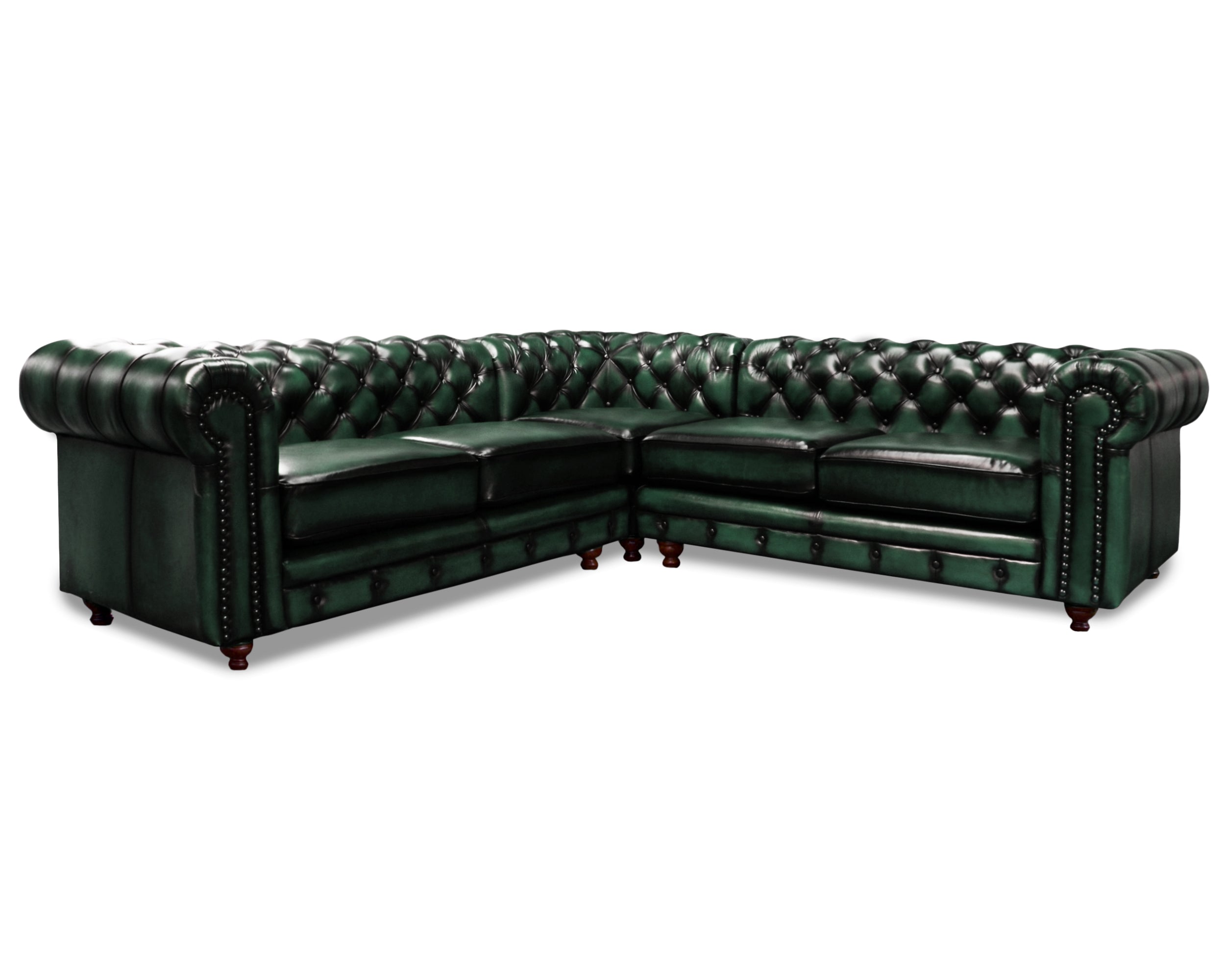 Sala Esquinera de Piel Genuina 100% Grande Mod. Chesterfield, 5 plazas