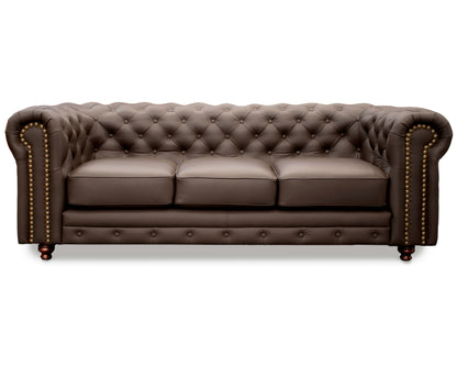 Sala de Piel Genuina Sofá y Love Seat, Mod. Chesterfield, dos piezas, 5 plazas.