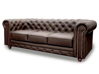 Sala de Piel Genuina Sofá y Love Seat, Mod. Chesterfield, dos piezas, 5 plazas.
