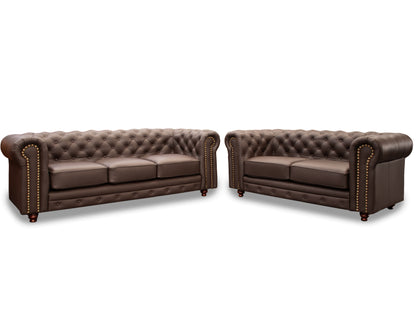 Sala de Piel Genuina Sofá y Love Seat, Mod. Chesterfield, dos piezas, 5 plazas.