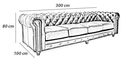 Sofá de Piel Genuina 100%,  Mod. Chesterfield, 3 mts, 4 plazas.