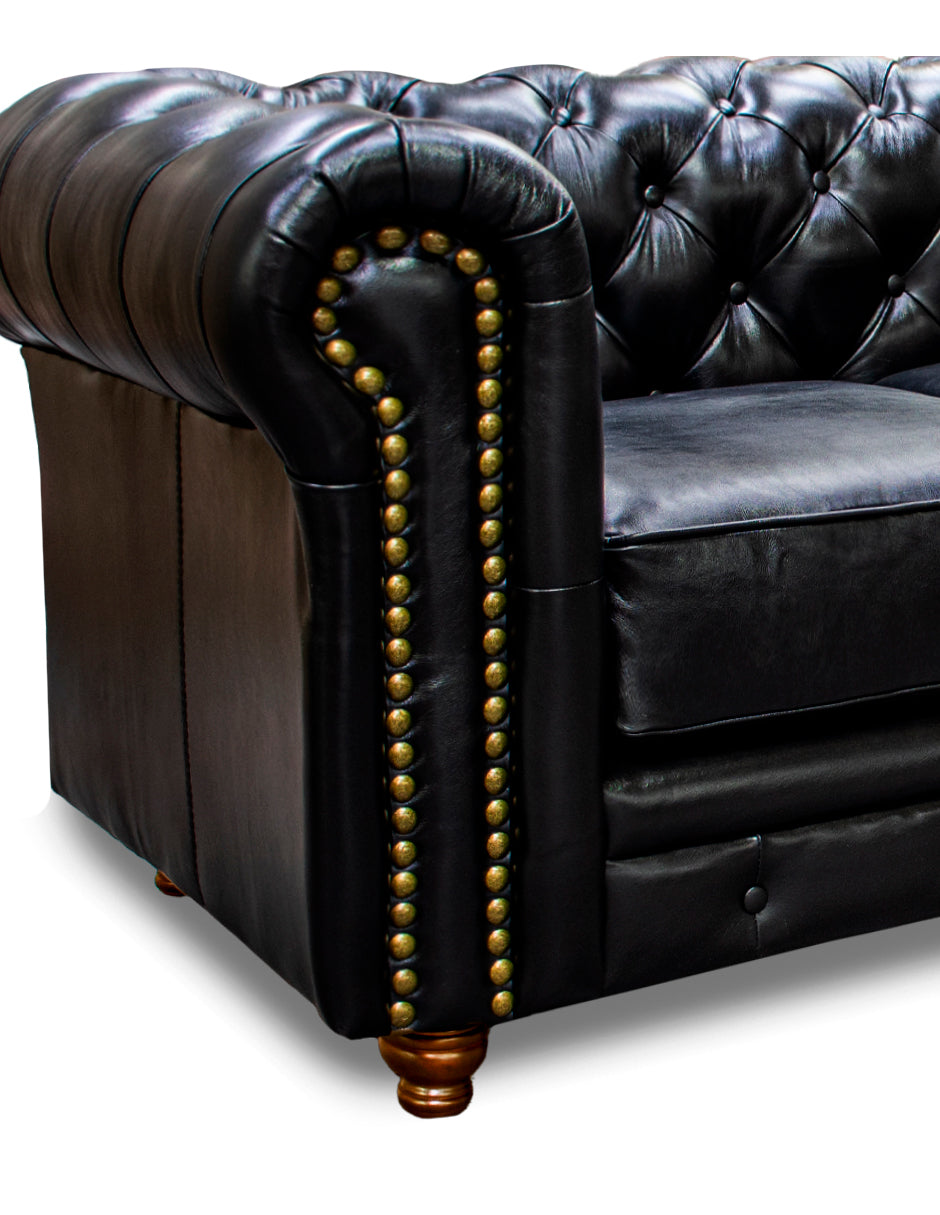 Sofá de Piel Genuina 100%,  Mod. Chesterfield, 3 mts, 4 plazas.