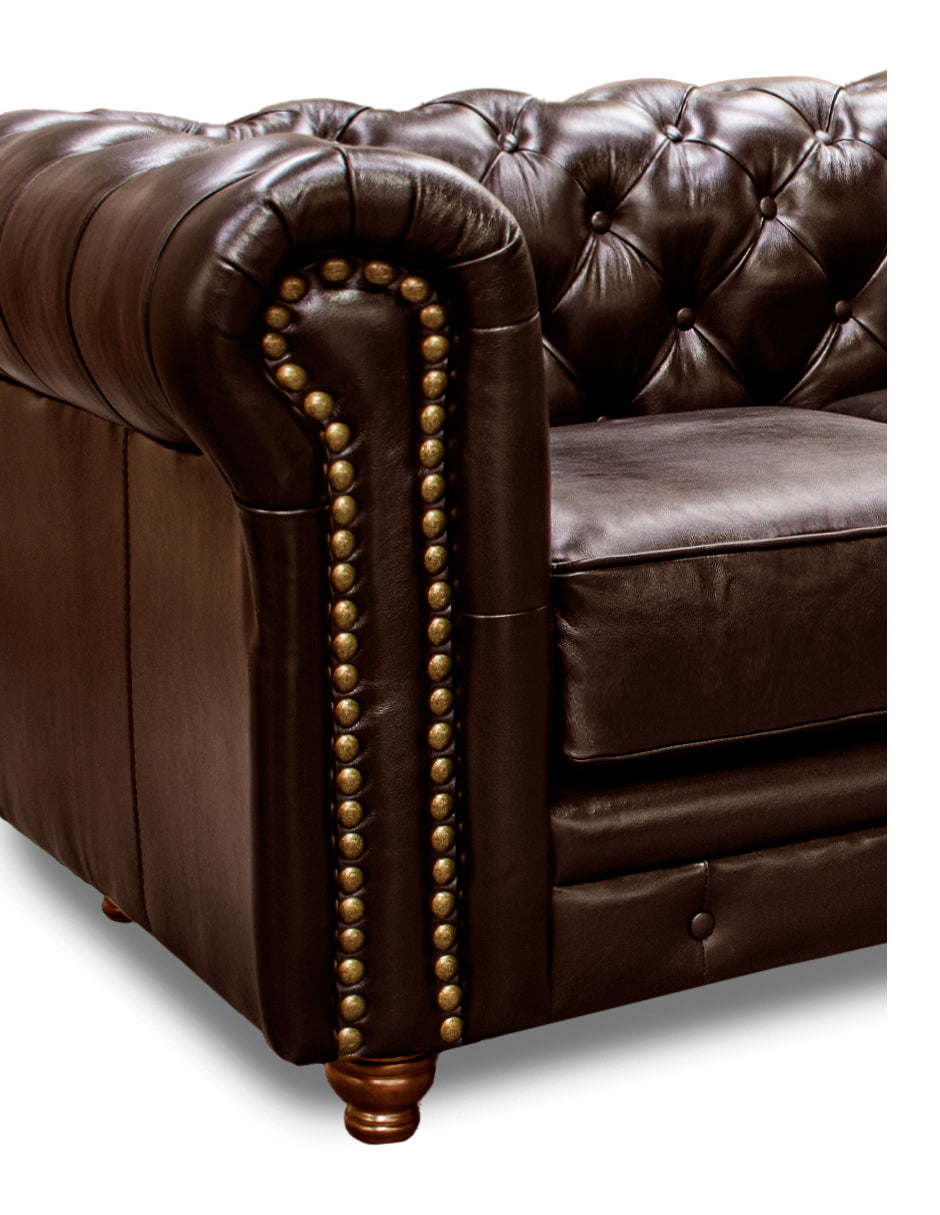 Sofá de Piel Genuina 100%,  Mod. Chesterfield, 3 mts, 4 plazas.