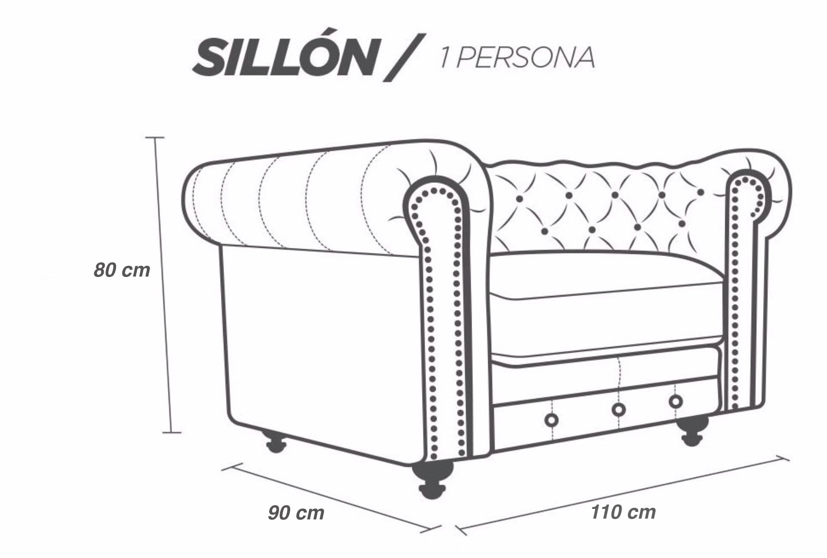 Sillón Individual de Piel Genuina Mod. Chesterfield 1 Plaza