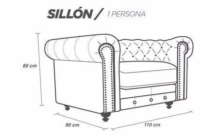 Sillón Individual de Piel Genuina Mod. Chesterfield 1 Plaza