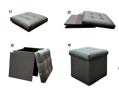 Taburete Plegable, ottoman, banco de piel genuina con almacenamiento 40 x 40cm
