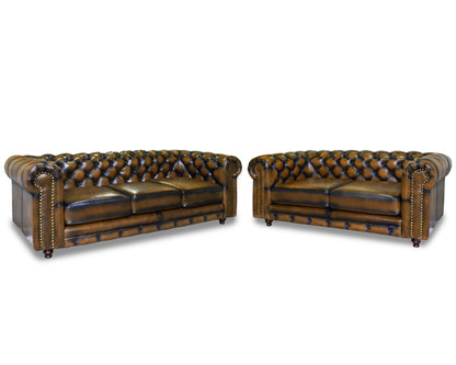Sala de de Piel Genuina 100%, Mod. Chesterfield Deslavado 5 plazas