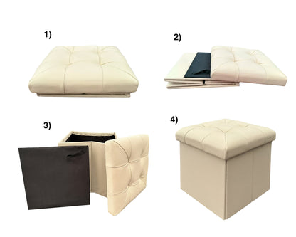 Taburete Plegable, ottoman, banco de piel genuina con almacenamiento 40 x 40cm