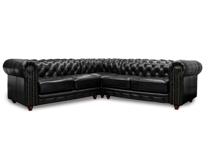 Sala Esquinera de Piel Genuina 100% Grande Mod. Chesterfield, 5 plazas