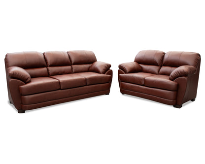 Sala de Piel Genuina Sofá y Love Seat, Mod. Florencia, dos piezas, 5 plazas
