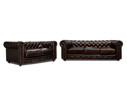 Sala de Piel Genuina 100% Sofá y Love Seat, Mod. Chesterfield, dos piezas, 5 plazas.