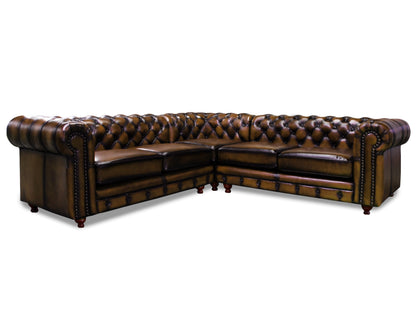 Sala Esquinera de Piel Genuina 100% Grande Mod. Chesterfield, 5 plazas