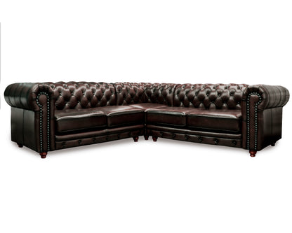 Sala Esquinera de Piel Genuina 100% Grande Mod. Chesterfield, 5 plazas
