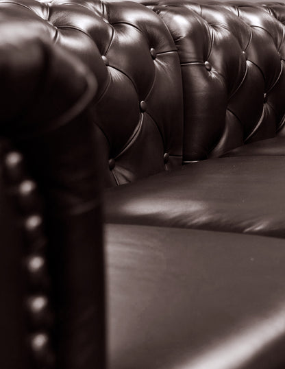 Sala Esquinera de Piel Genuina 100% Grande Mod. Chesterfield, 5 plazas