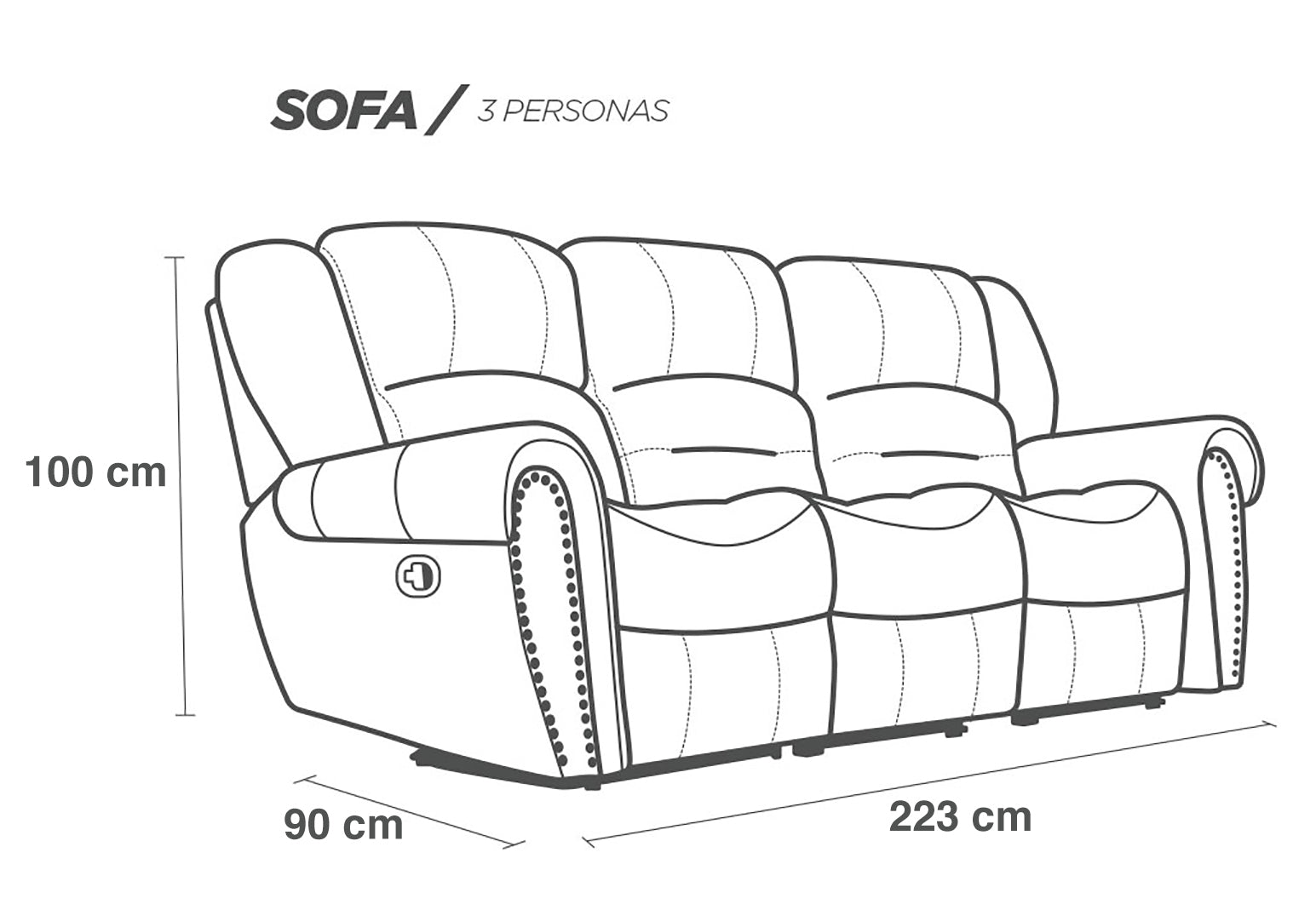 Sofá de Piel Genuina con Reclinables, Mod. Magnus 3 plazas.