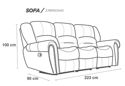 Sofá de Piel Genuina con Reclinables, Mod. Magnus 3 plazas.