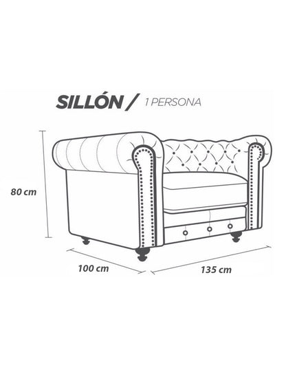 Sillón Individual de Piel Genuina 100%, Mod. Chesterfield, 1 Plazas.