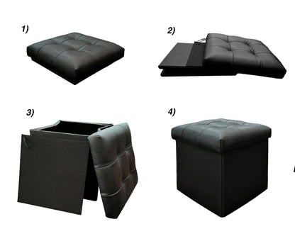 Taburete Plegable, ottoman, banco de piel genuina con almacenamiento 40 x 40cm