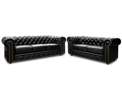 Sala de Piel Genuina Sofá y Love Seat, Mod. Chesterfield, dos piezas, 5 plazas.