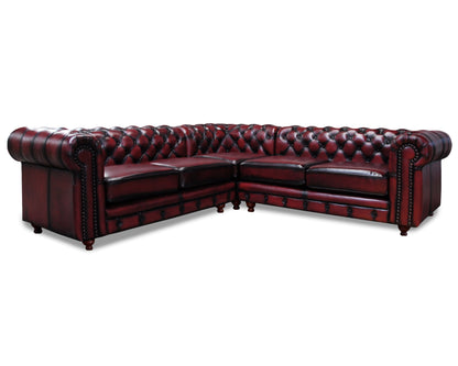 Sala Esquinera de Piel Genuina 100% Grande Mod. Chesterfield, 5 plazas