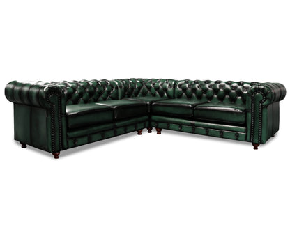 Sala Esquinera de Piel Genuina 100% Grande Mod. Chesterfield, 5 plazas
